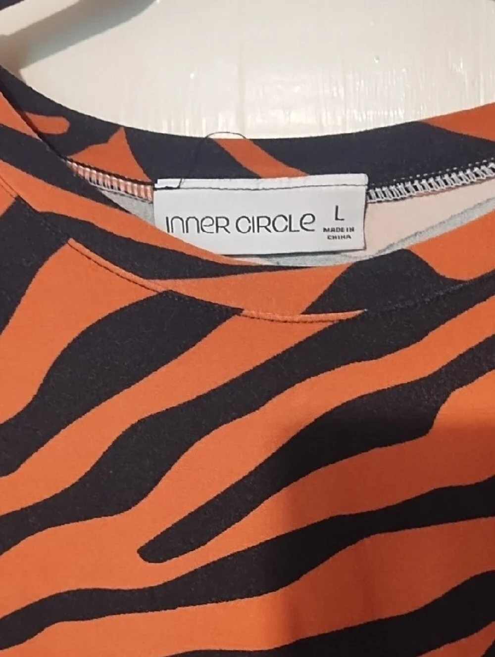 Rust Zebra-Stripe Long Sleeve Tunic with Shoulder Buttons Large EUC. - Picture 2 of 10